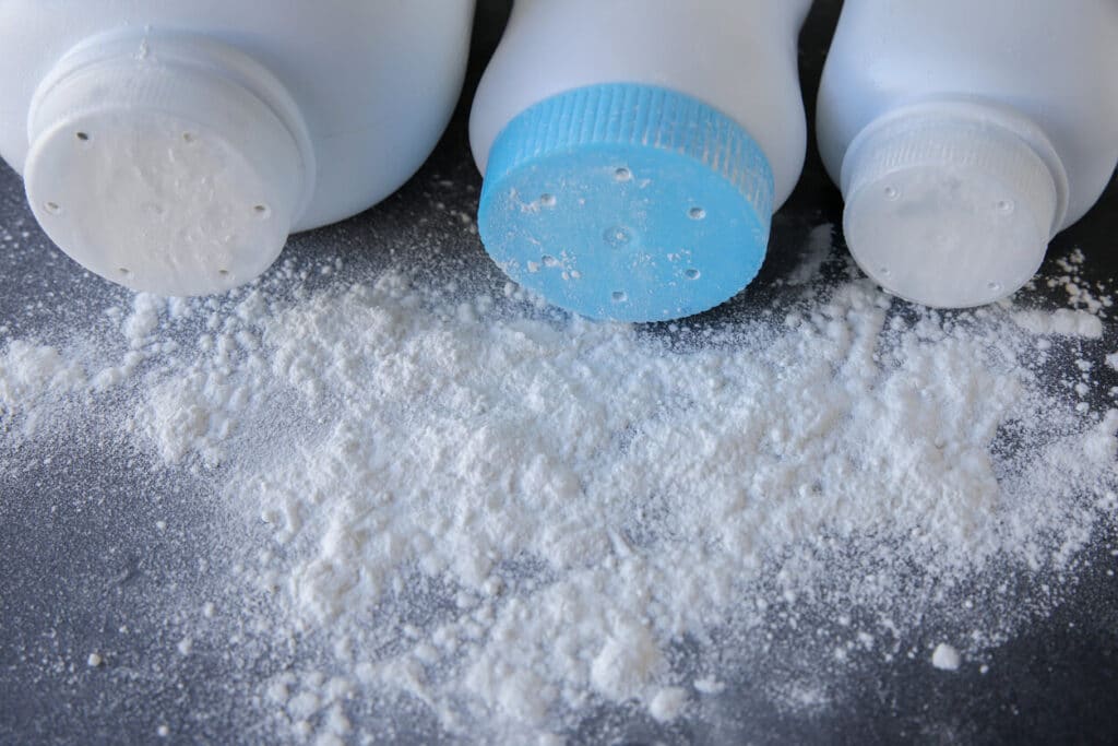 bottles of baby powder spilling over