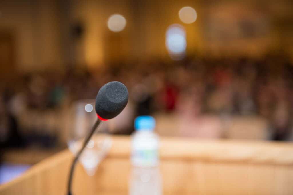 microphone and podium at conference